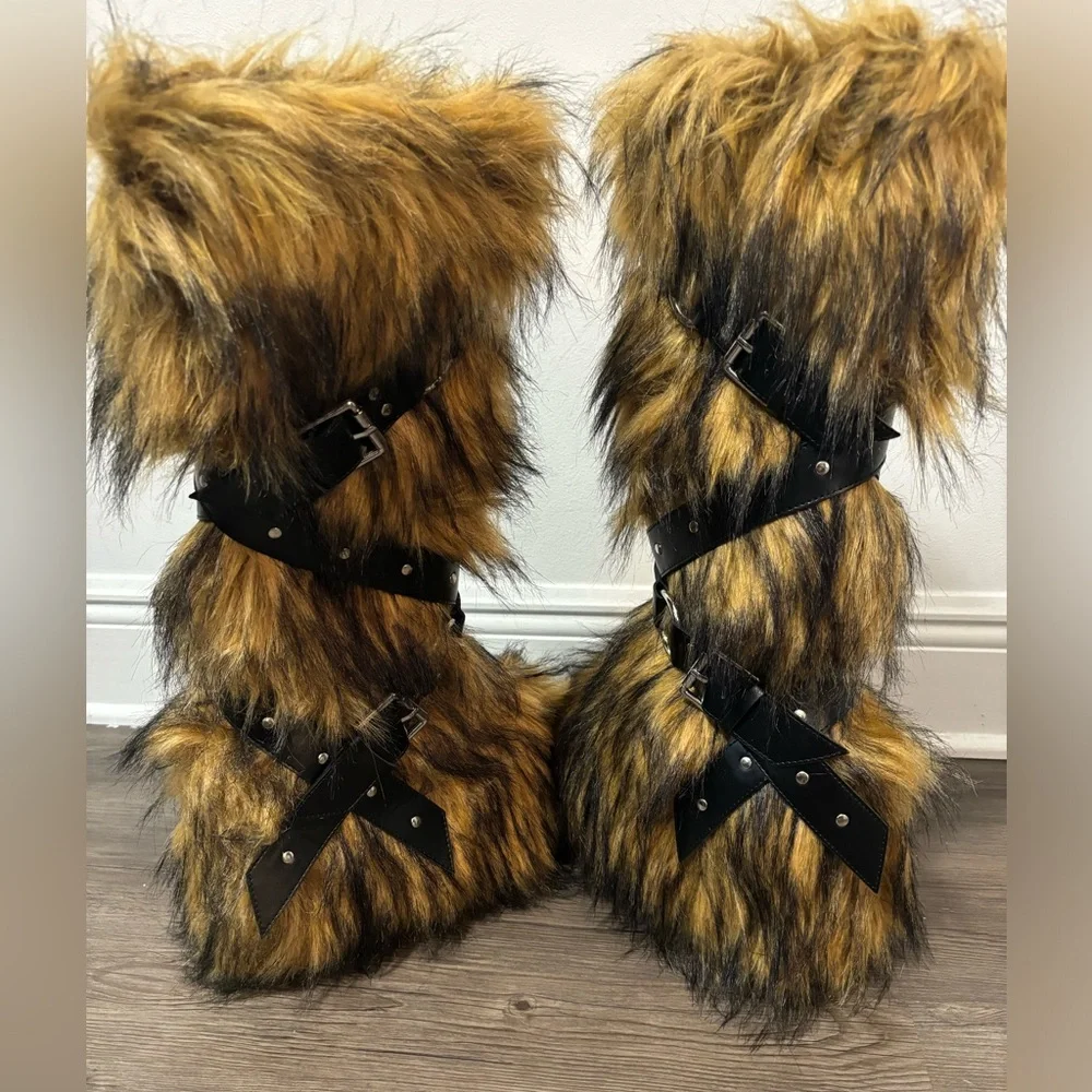 Dolls Kill / Club Exx Brown Wild Instinct Faux Fur Boots